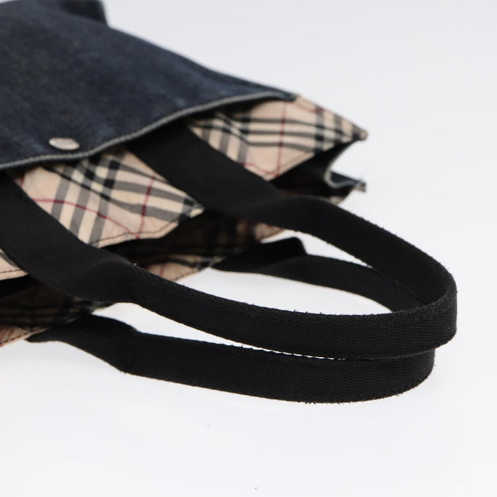 Burberry Nova Check Hand Bag Denim Nylon Navy Beige Silver Auth hk1572