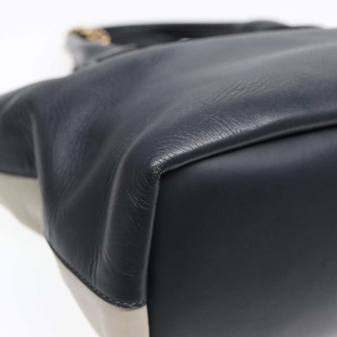 Chloe Bailey Hand Bag Leather 2way Navy Gray gold hk1582
