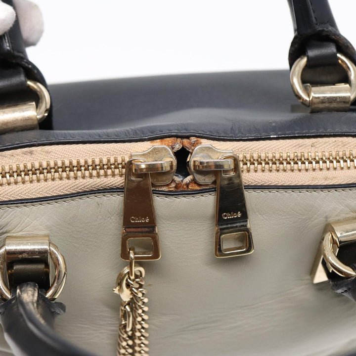 Chloe Bailey Hand Bag Leather 2way Navy Gray gold hk1582