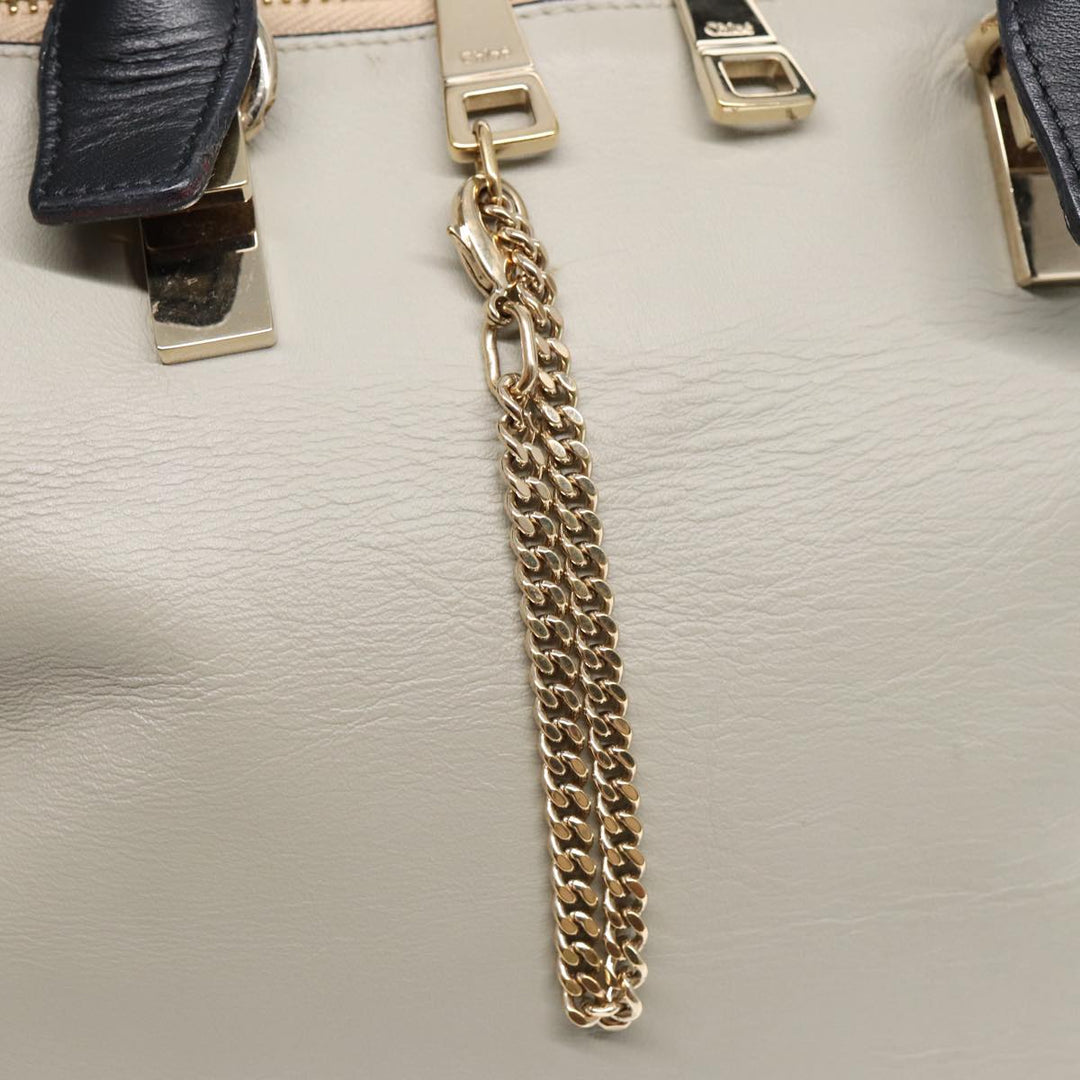 Chloe Bailey Hand Bag Leather 2way Navy Gray gold hk1582