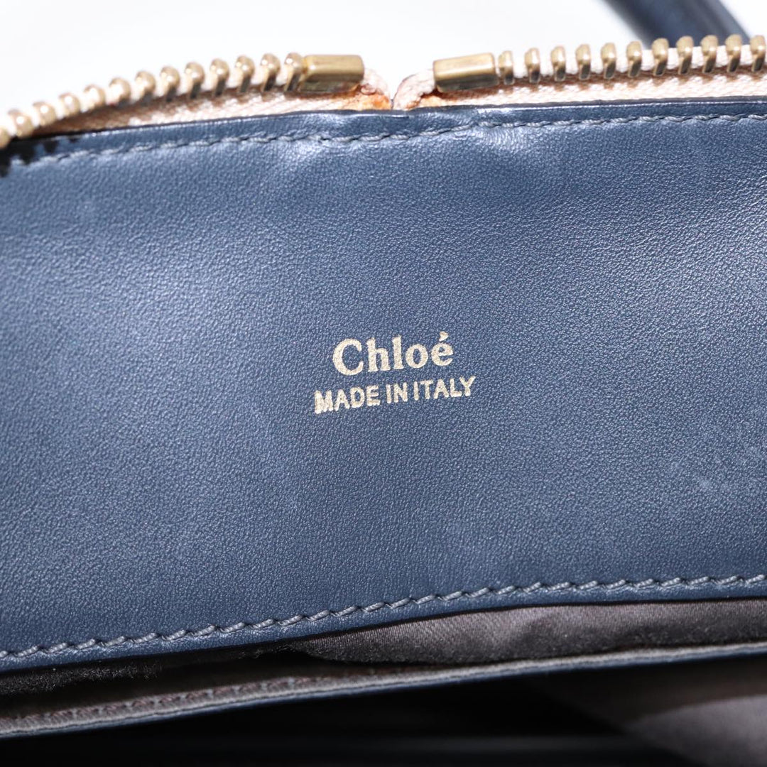 Chloe Bailey Hand Bag Leather 2way Navy Gray gold hk1582