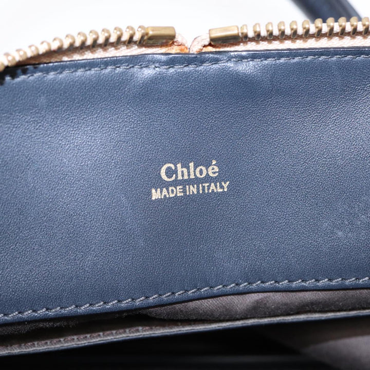 Chloe Bailey Hand Bag Leather 2way Navy Gray gold hk1582
