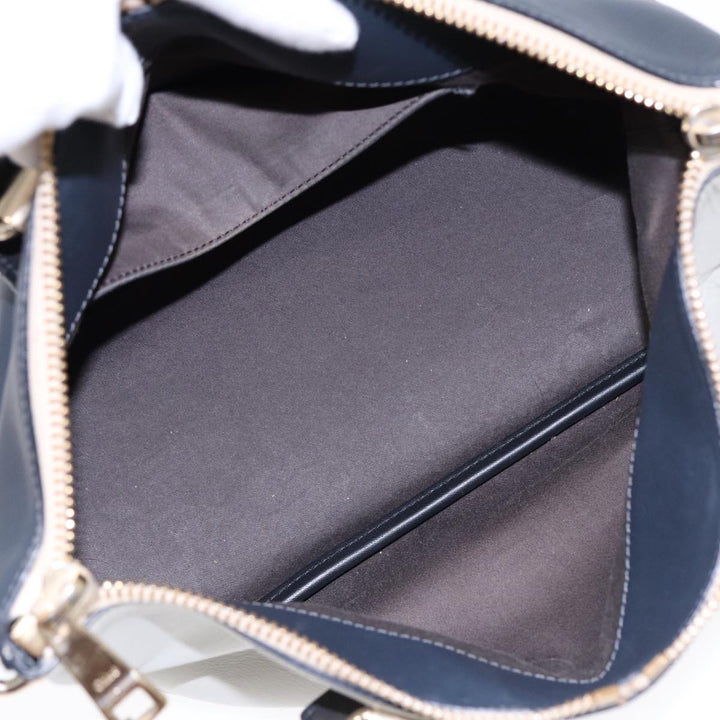 Chloe Bailey Hand Bag Leather 2way Navy Gray gold hk1582