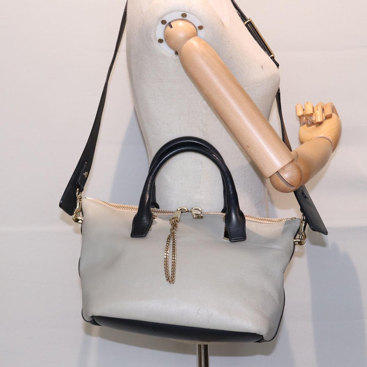 Chloe Bailey Hand Bag Leather 2way Navy Gray gold hk1582