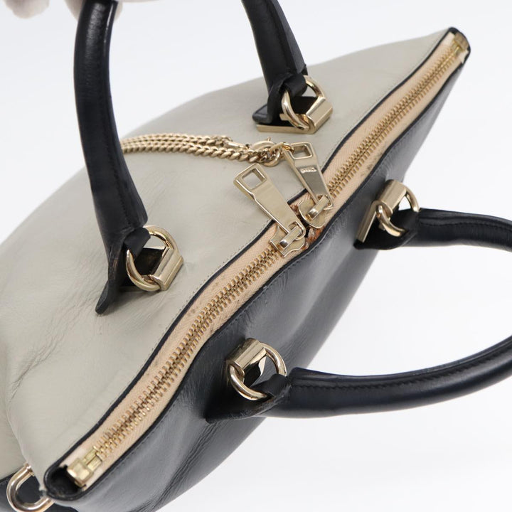 Chloe Bailey Hand Bag Leather 2way Navy Gray gold hk1582