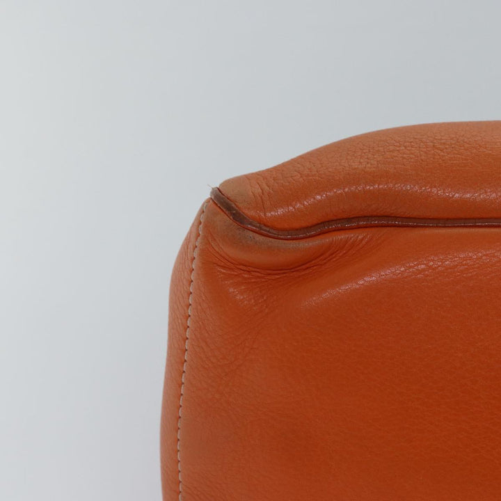 Celine Hand Bag Leather Orange Silver Auth hk1605