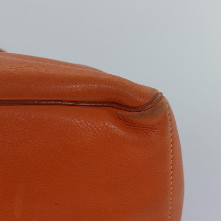 Celine Hand Bag Leather Orange Silver Auth hk1605