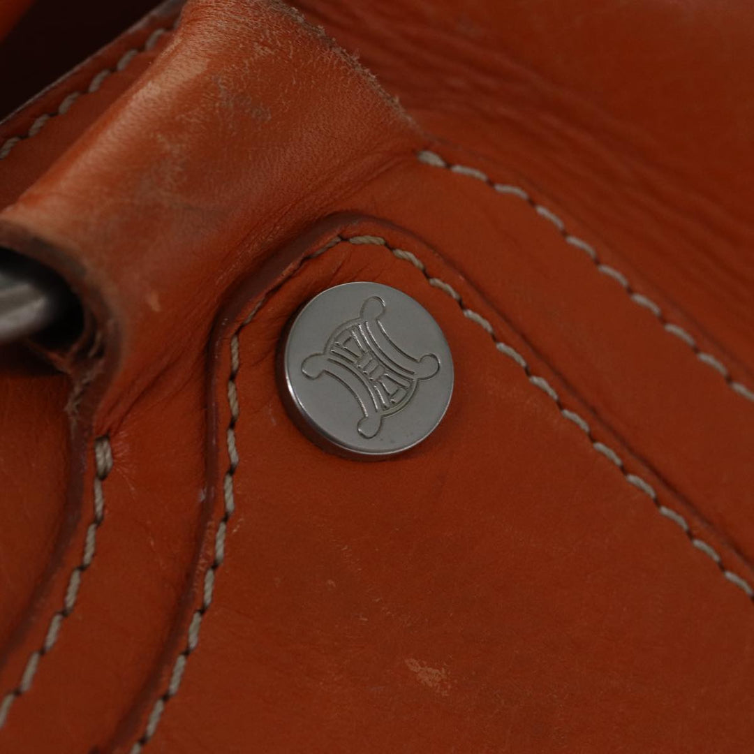 Celine Hand Bag Leather Orange Silver Auth hk1605