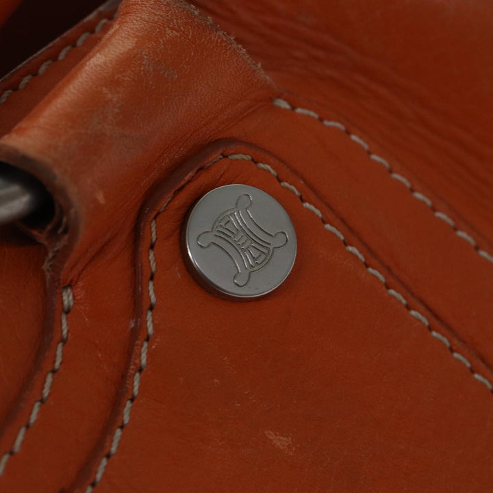 Celine Hand Bag Leather Orange Silver Auth hk1605