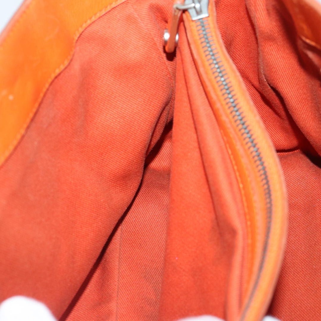 Celine Hand Bag Leather Orange Silver Auth hk1605