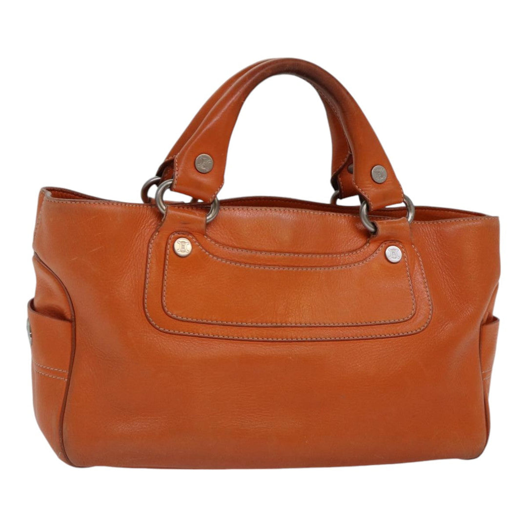 Celine Hand Bag Leather Orange Silver Auth hk1605
