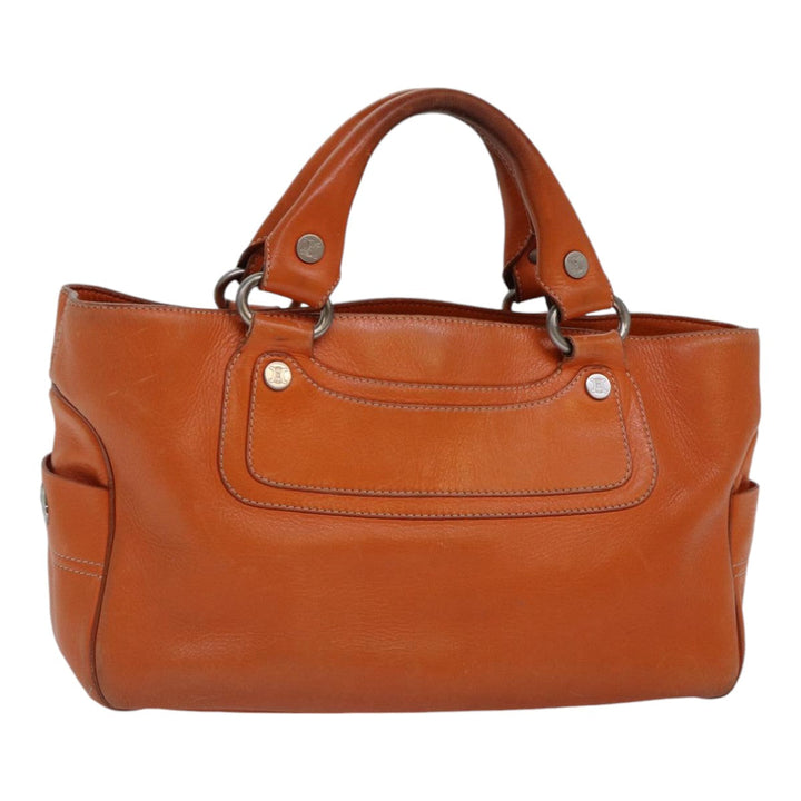 Celine Hand Bag Leather Orange Silver Auth hk1605
