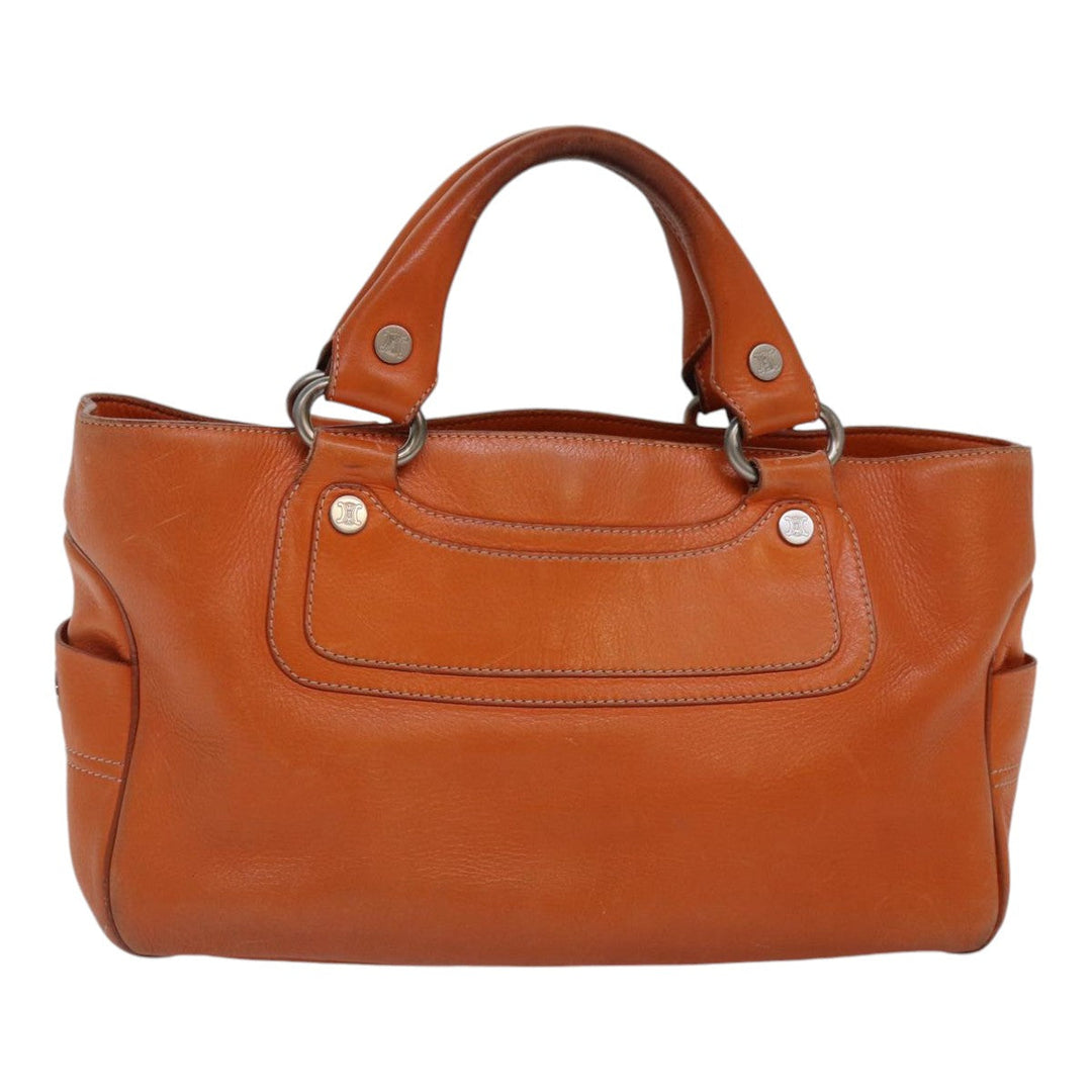 Celine Hand Bag Leather Orange Silver Auth hk1605