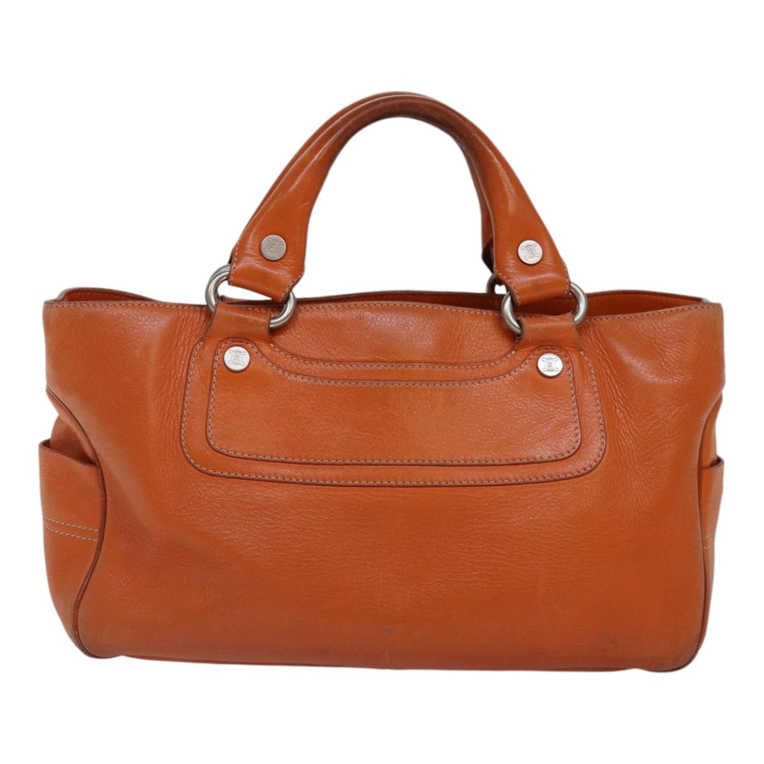 Celine Hand Bag Leather Orange Silver Auth hk1605