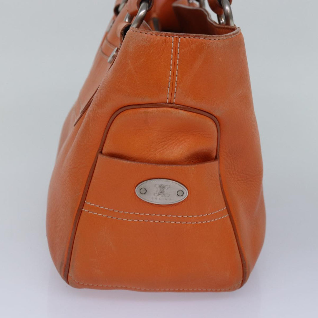 Celine Hand Bag Leather Orange Silver Auth hk1605