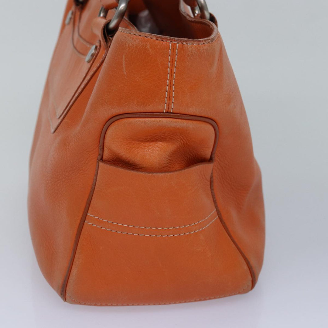 Celine Hand Bag Leather Orange Silver Auth hk1605