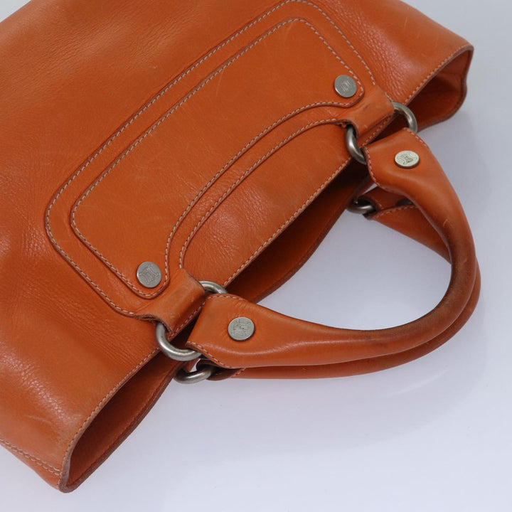 Celine Hand Bag Leather Orange Silver Auth hk1605