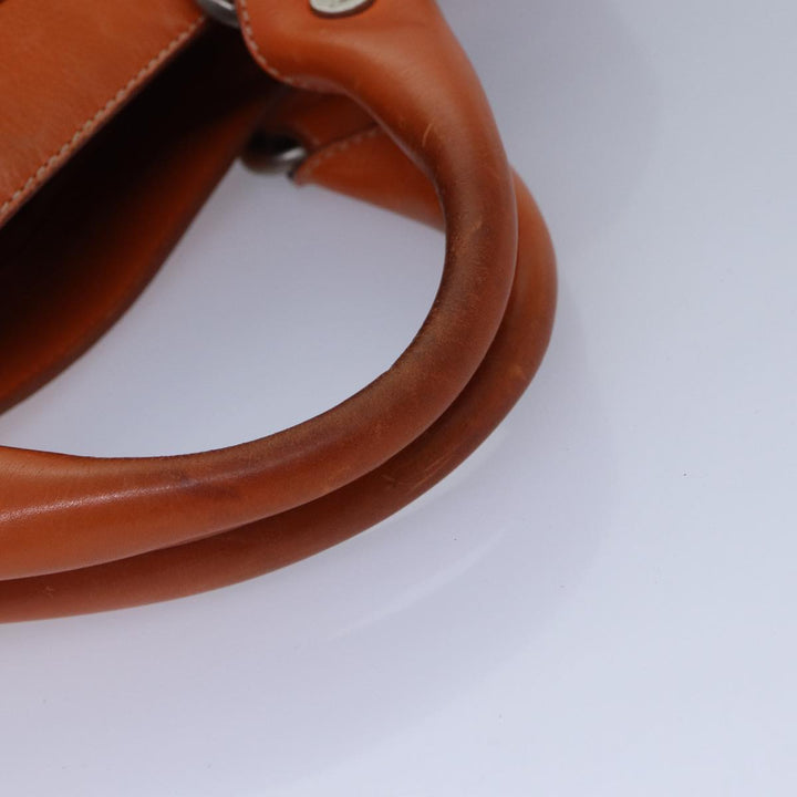 Celine Hand Bag Leather Orange Silver Auth hk1605