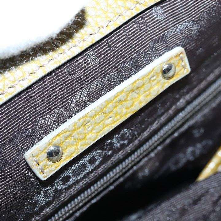 Celine Tote Bag Nylon Leather Khaki Silver Auth hk1623