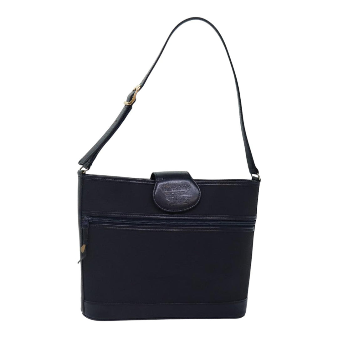 BurberrySs Shoulder Bag Nylon Leather Navy Gold Auth hk1626