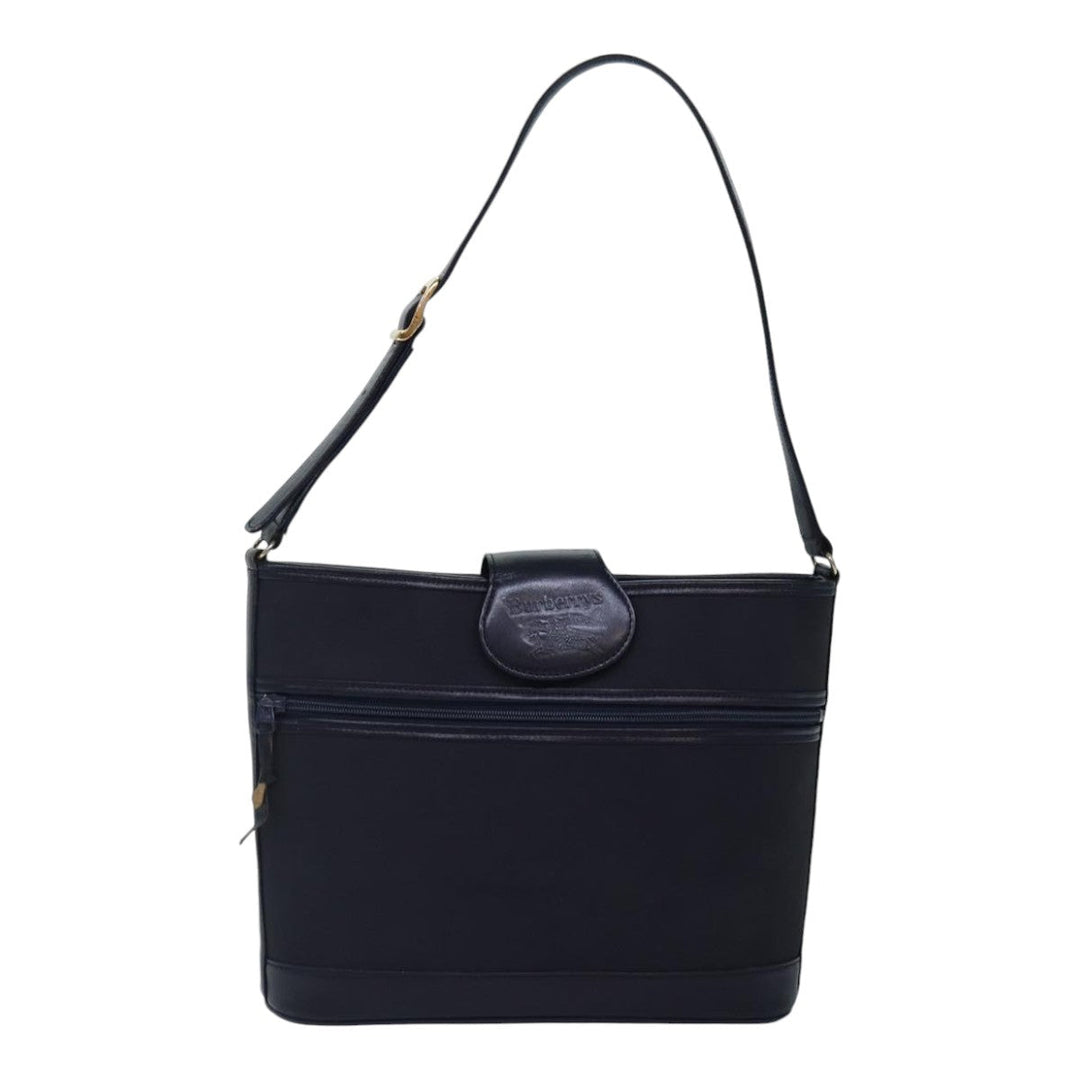 BurberrySs Shoulder Bag Nylon Leather Navy Gold Auth hk1626