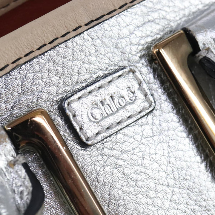 Chloe Etel Hand Bag Leather 2way Silver hk1743