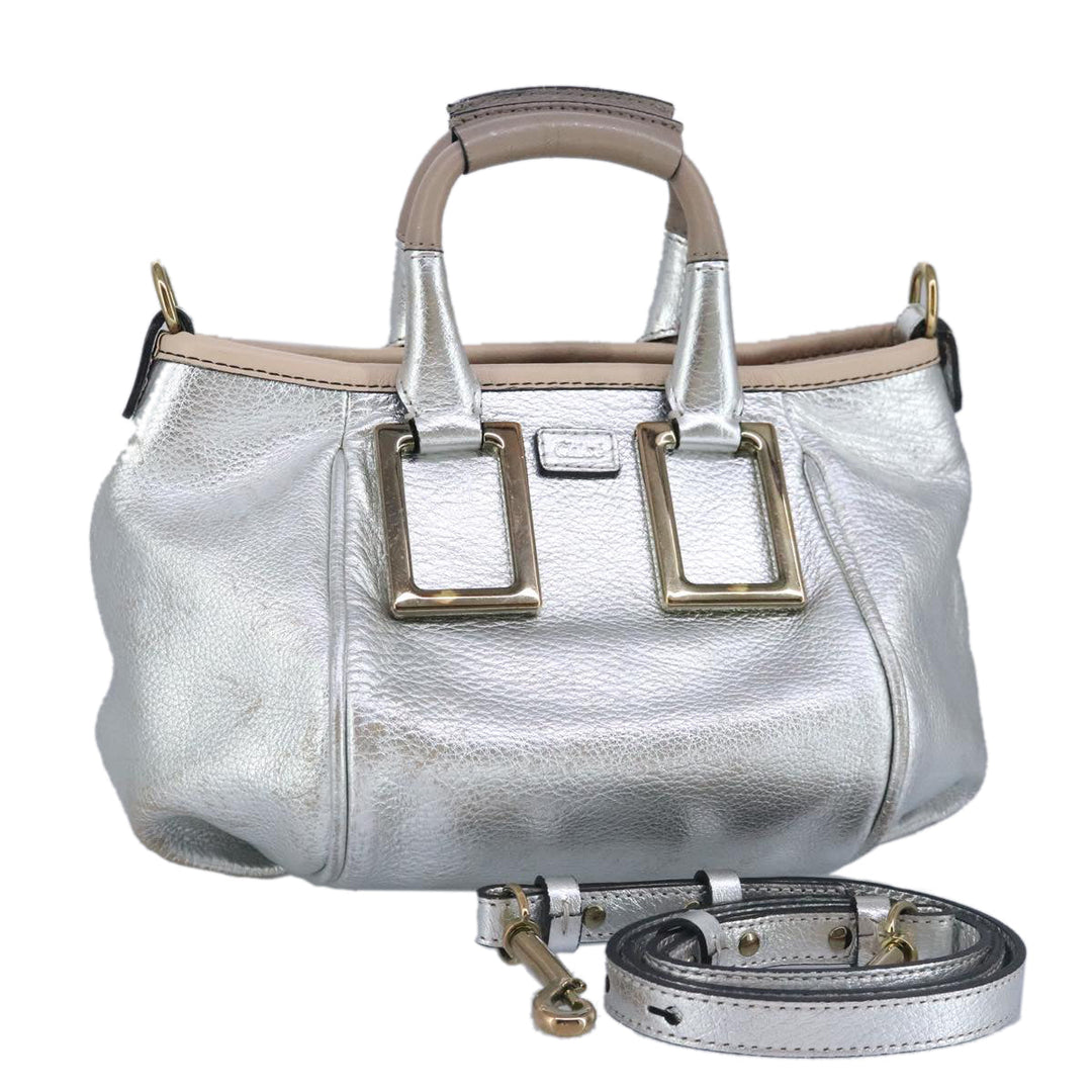 Chloe Etel Hand Bag Leather 2way Silver hk1743