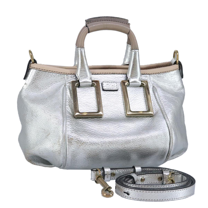 Chloe Etel Hand Bag Leather 2way Silver hk1743