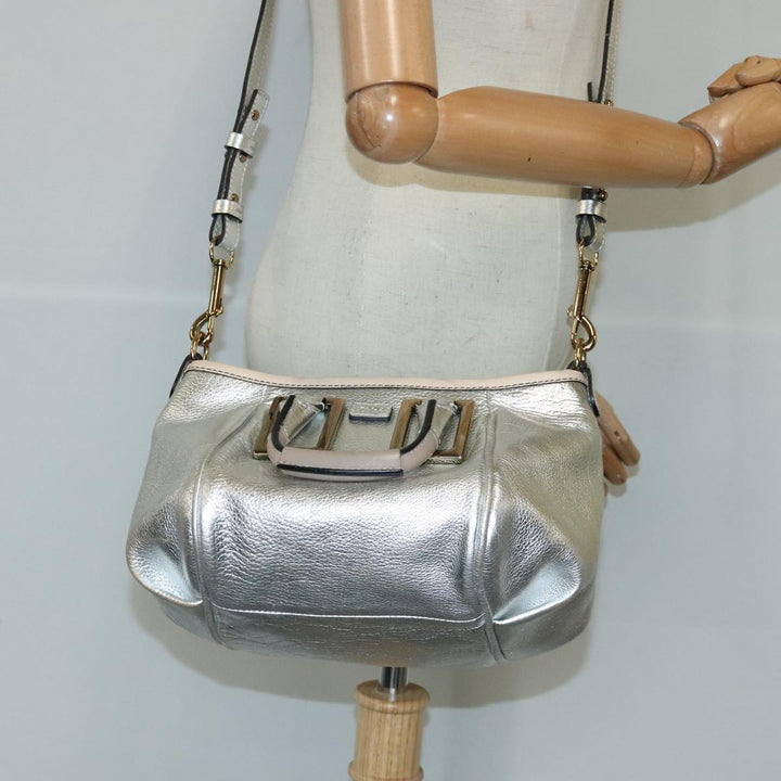 Chloe Etel Hand Bag Leather 2way Silver hk1743