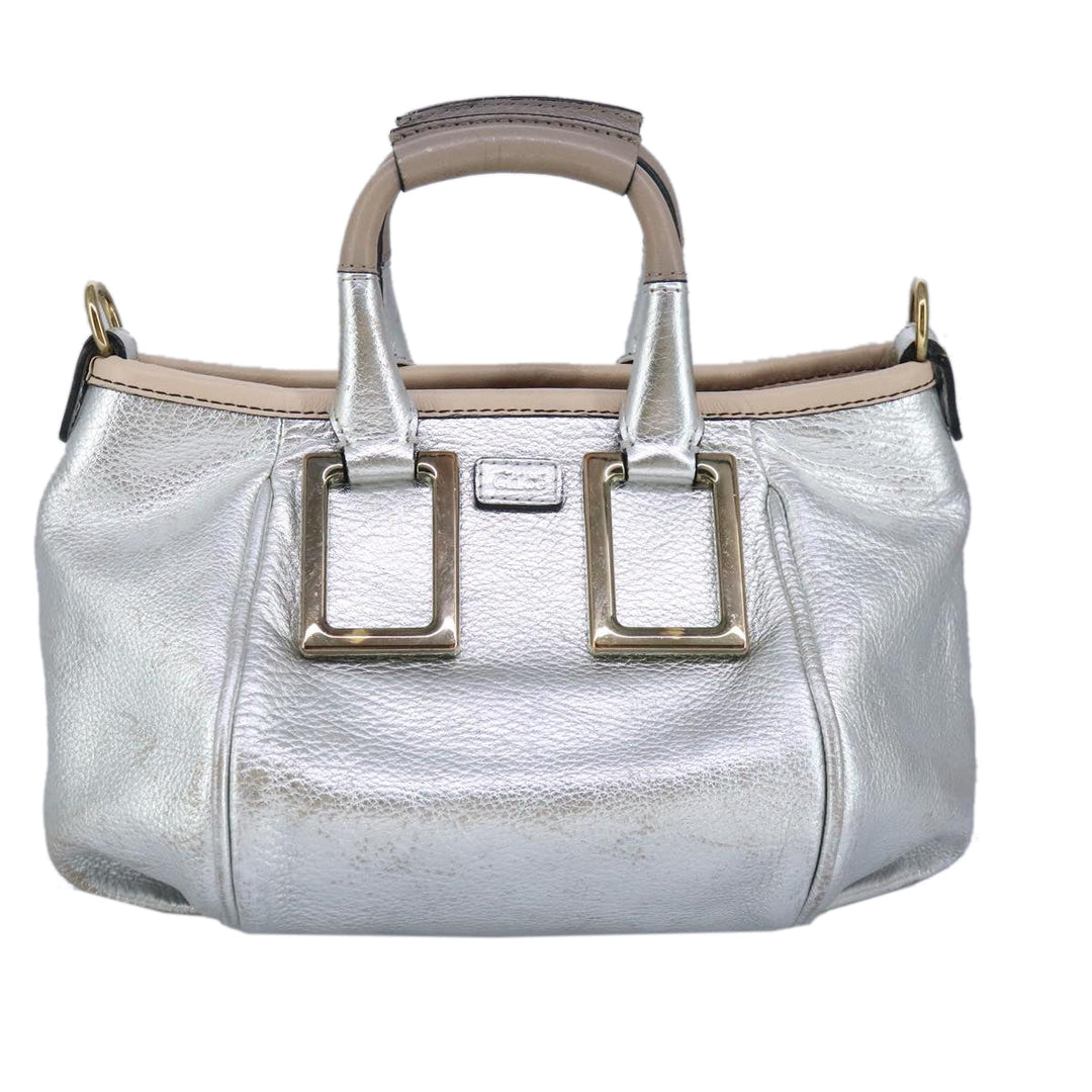 Chloe Etel Hand Bag Leather 2way Silver hk1743