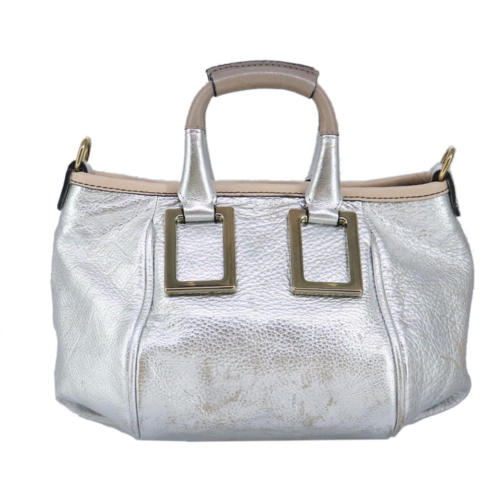Chloe Etel Hand Bag Leather 2way Silver hk1743