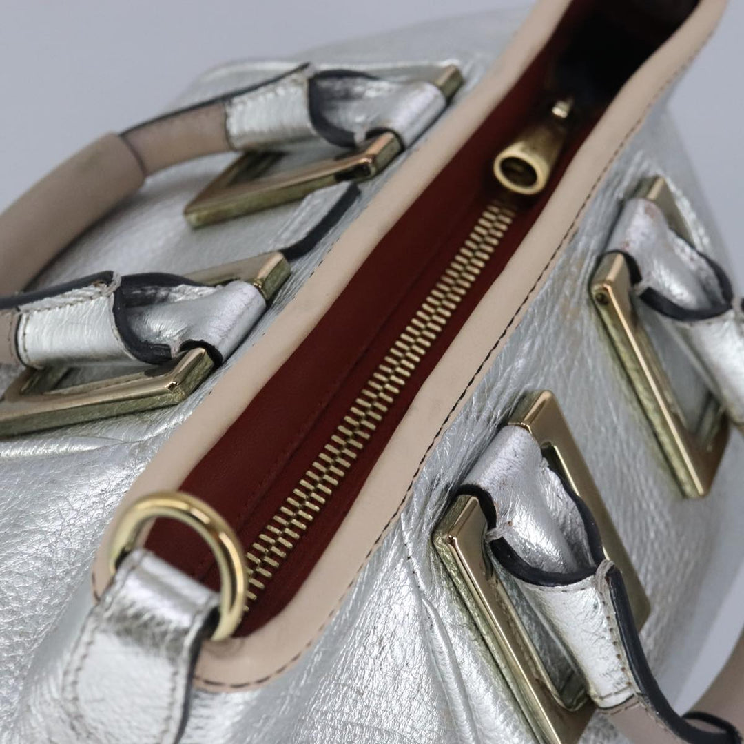 Chloe Etel Hand Bag Leather 2way Silver hk1743