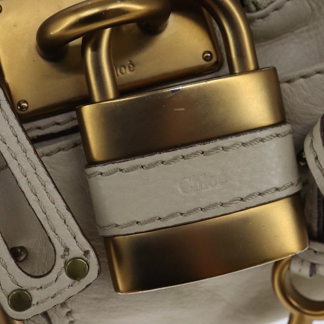 Chloe Mini Paddington Hand Bag Leather White Gold Silver hk1875