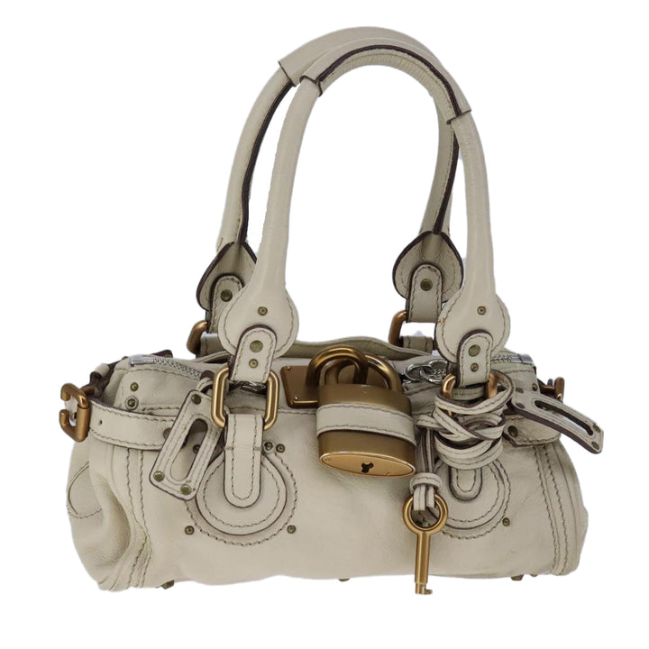 Chloe Mini Paddington Hand Bag Leather White Gold Silver hk1875