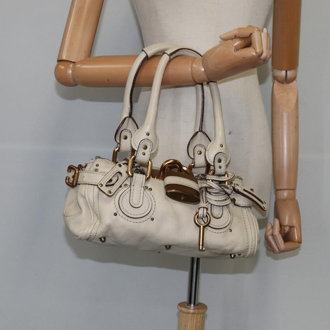 Chloe Mini Paddington Hand Bag Leather White Gold Silver hk1875