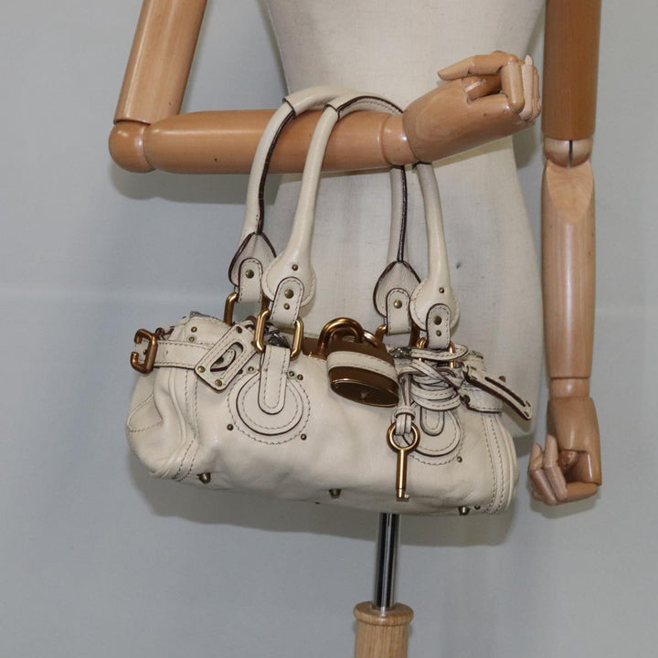 Chloe Mini Paddington Hand Bag Leather White Gold Silver hk1875