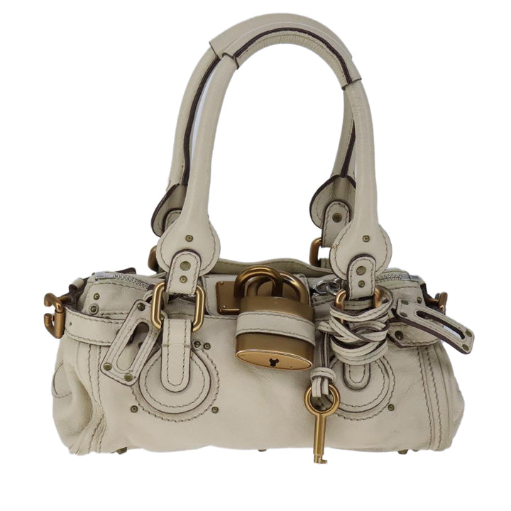 Chloe Mini Paddington Hand Bag Leather White Gold Silver hk1875