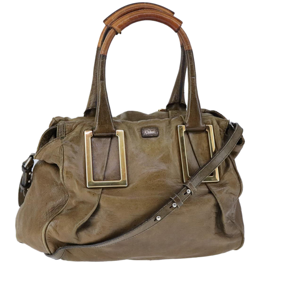 Chloe Etel Hand Bag Leather 2way Brown Gold hk1876