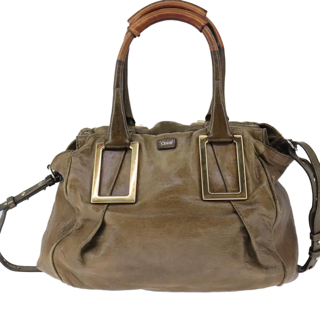 Chloe Etel Hand Bag Leather 2way Brown Gold hk1876