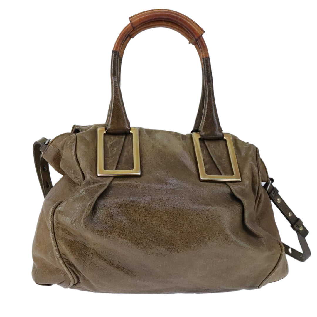 Chloe Etel Hand Bag Leather 2way Brown Gold hk1876