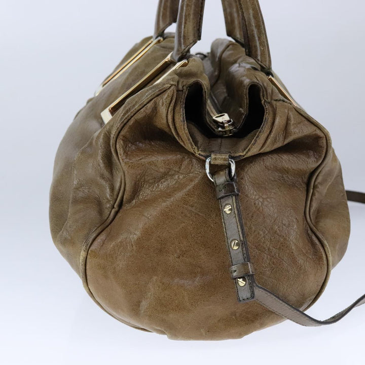 Chloe Etel Hand Bag Leather 2way Brown Gold hk1876