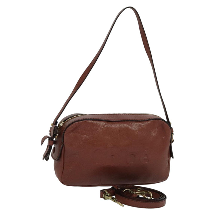 Chloe Shadow Shoulder Bag Leather 2way Brown Gold hk2098