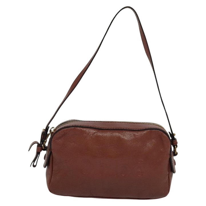 Chloe Shadow Shoulder Bag Leather 2way Brown Gold hk2098