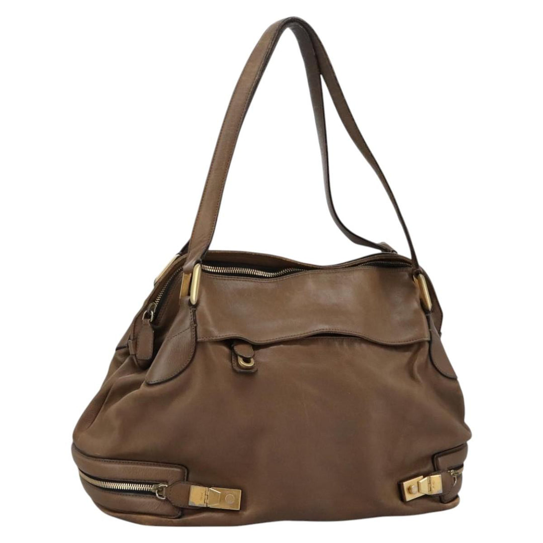 Chloe Shoulder Bag Leather Brown Gold hk2102