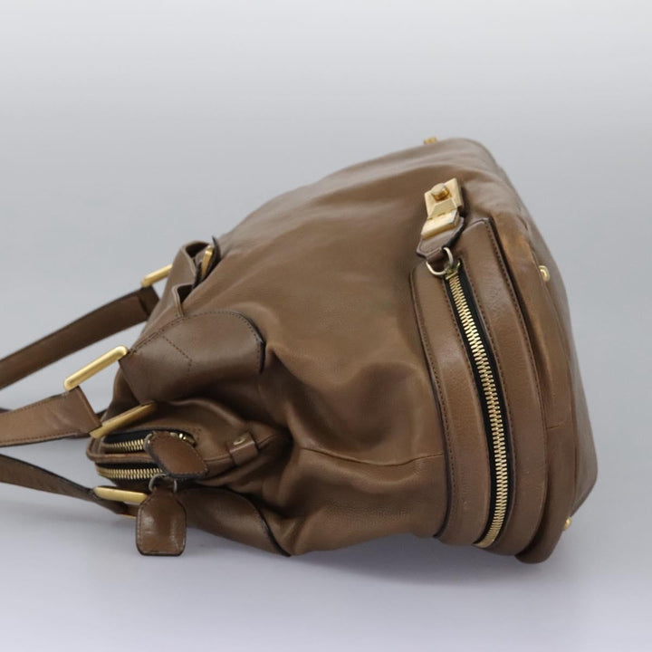 Chloe Shoulder Bag Leather Brown Gold hk2102