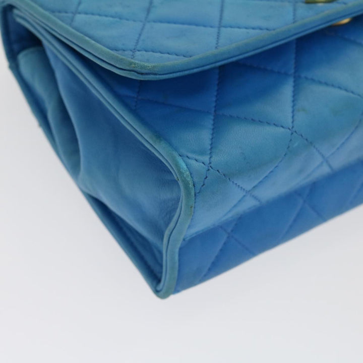 Top Quality Chanel Hand Bag Lamb Skin Blue CC Auth hk455A