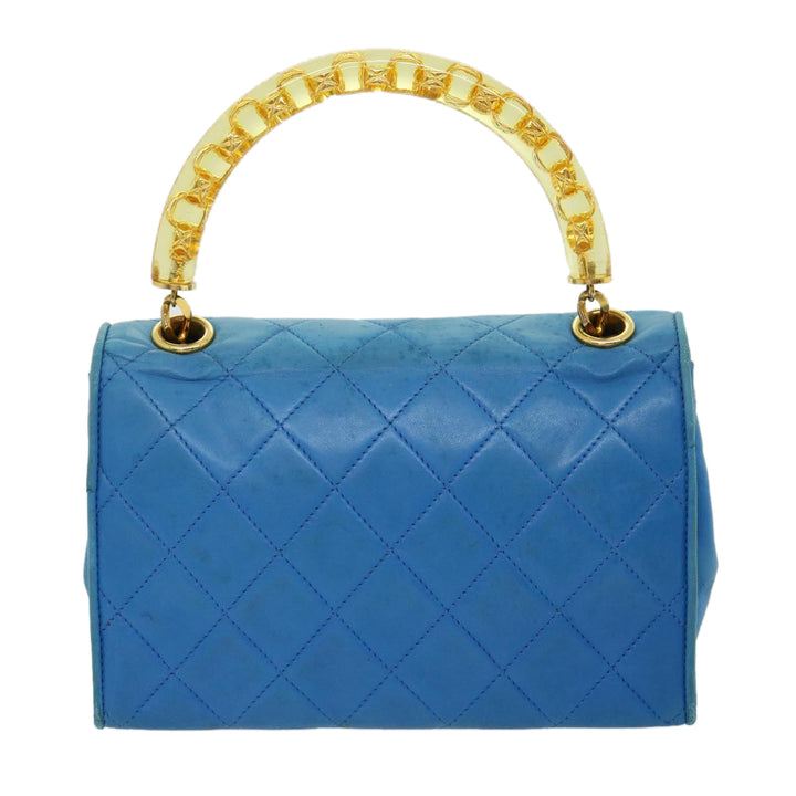 Top Quality Chanel Hand Bag Lamb Skin Blue CC Auth hk455A