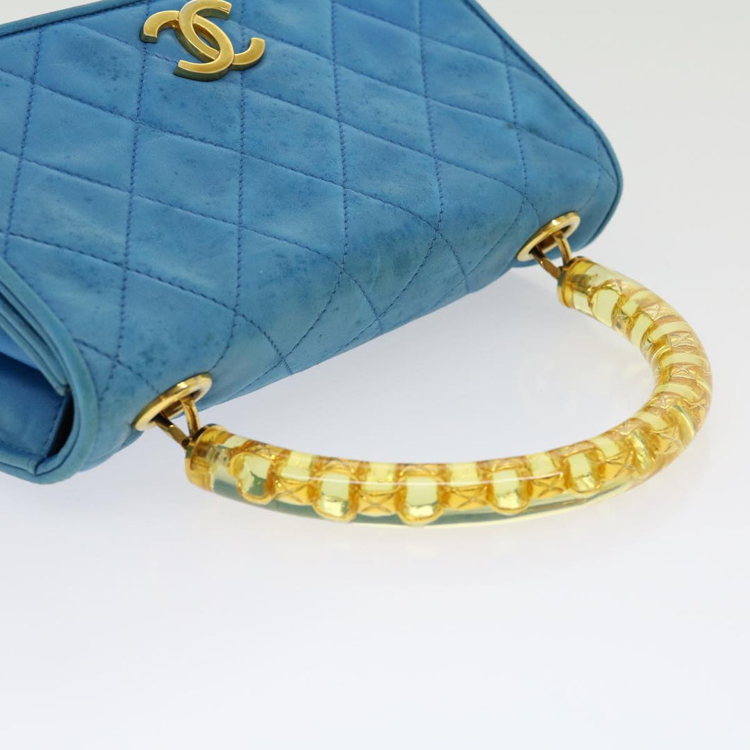 Top Quality Chanel Hand Bag Lamb Skin Blue CC Auth hk455A
