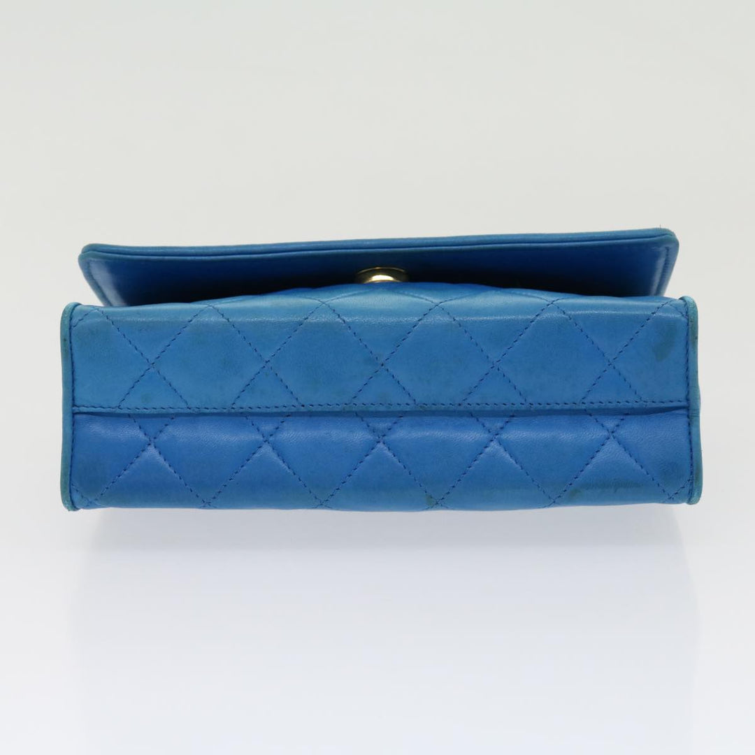 Top Quality Chanel Hand Bag Lamb Skin Blue CC Auth hk455A