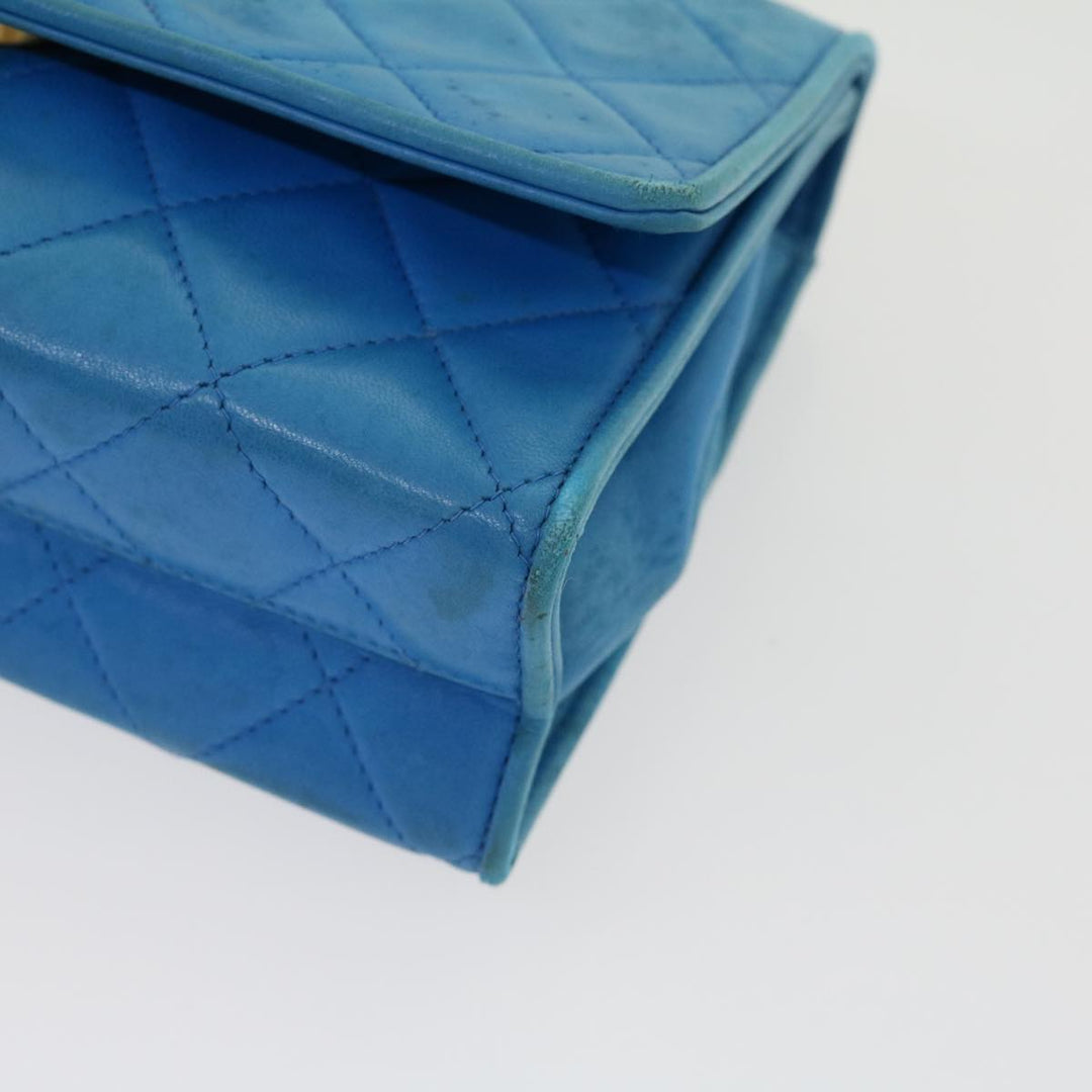 Top Quality Chanel Hand Bag Lamb Skin Blue CC Auth hk455A